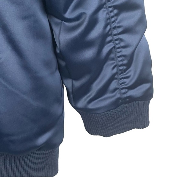 Zoe Karssen Navy Long Satin Bomber Jacket Big in Japan Size XS NWT $325 - Picture 10 of 14